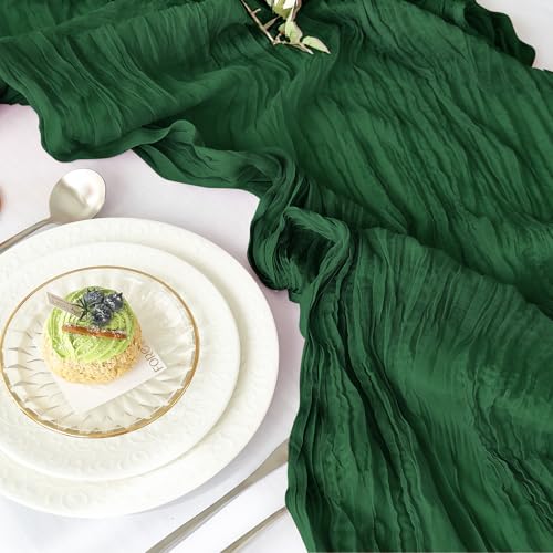 IVAPUPU 10FT Emerald Green Cheesecloth Table Runner - 4 Pack Fall & Christmas Decor