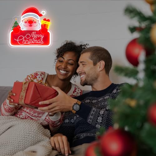 Multicolor Santa Claus Neon Sign Dimmable Christmas Lights with Battery Box