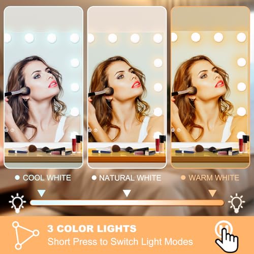 Moonee White 23 x 18 Inch Lighted Vanity Mirror with Dimmable Bulbs & 10X Magnifier