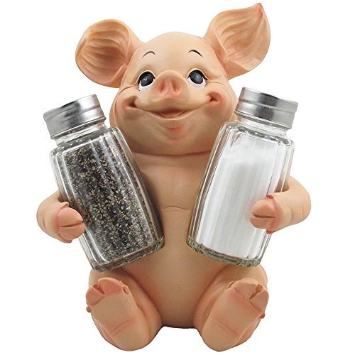 Farmhouse Pig Salt and Pepper Shaker Set with Holder - Rustic Kitchen Decor