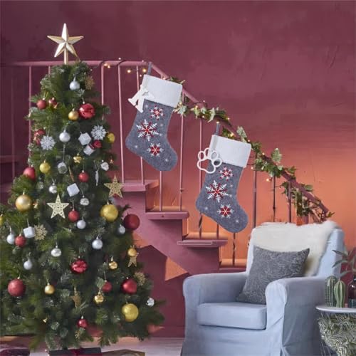 JKSVE 19.5 Inch Personalized Wooden Initial Christmas Stocking with Embroidered Snowflake (paw) – White Wood Initial, Polar Fleece Cuffs