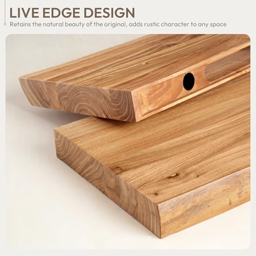 24-Inch Live Edge Floating Shelves - Rustic Reclaimed Elm Wall Shelves (2-Pack)