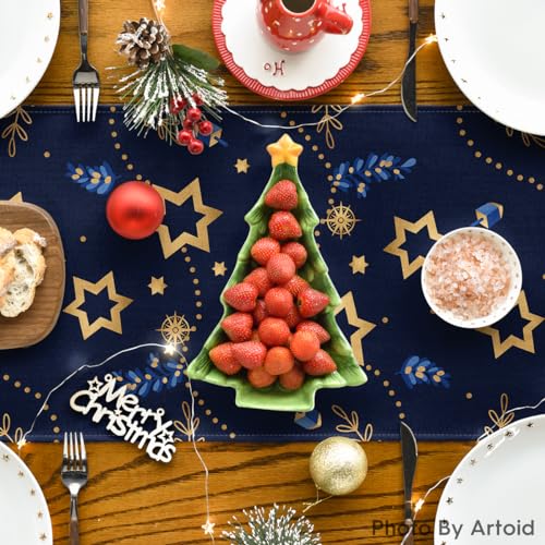 Artoid Mode 13 x 72 Inch Watercolor Star Olive Hanukkah Table Runner – Blue