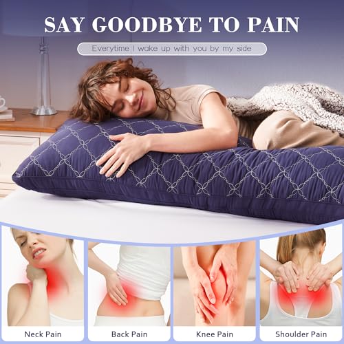 Memory Foam Body Pillow 20x54 Inch for Side Sleepers - Navy Blue