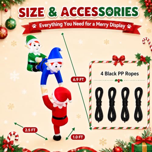 7FT Christmas Inflatable 3 Climbing Elves Blow Up Decorations with