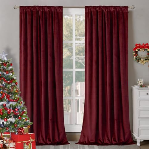 BGment 52W x 78L Velvet Curtains Set of 2 | Burgundy Red, 78 Inches Long, 5 Back Tabs