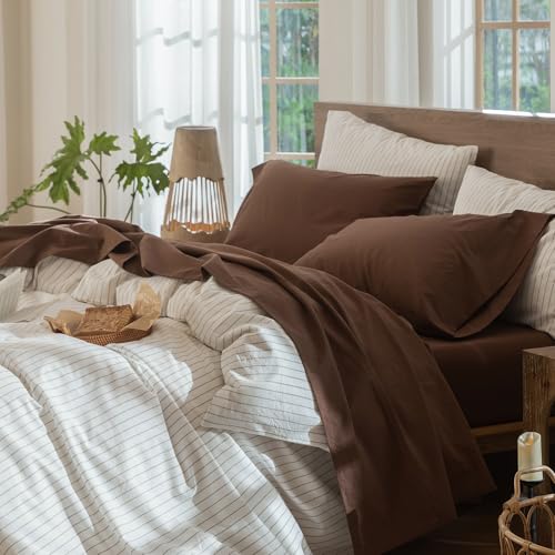 MooMee 100% Washed Cotton Queen Sheet Set - 19" Extra Deep Pocket, 4-Piece