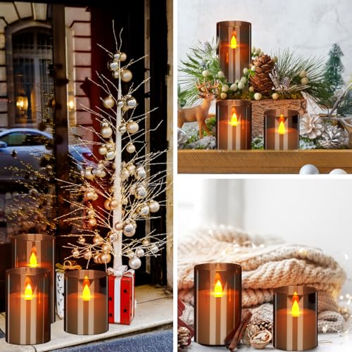 Flameless LED Pillar Candles Set with Remote & Timer - Gray 3 Pack