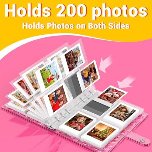 Kids Instant Mini Photo Album - 200 Pocket Glitter Memory Book