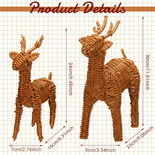 Bucherry 2-Pack Rattan Woven Christmas Reindeer Decor Set