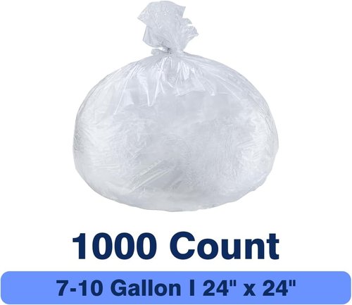 High Density 7-10 Gallon Clear Trash Can Liners by [Brand Name] - 24'' x 24'', 1000 Count for Office & Industrial Use