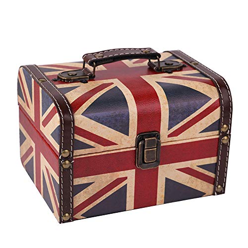 Vintage British Flag Wooden Treasure Chest Jewelry Keepsake Storage Box