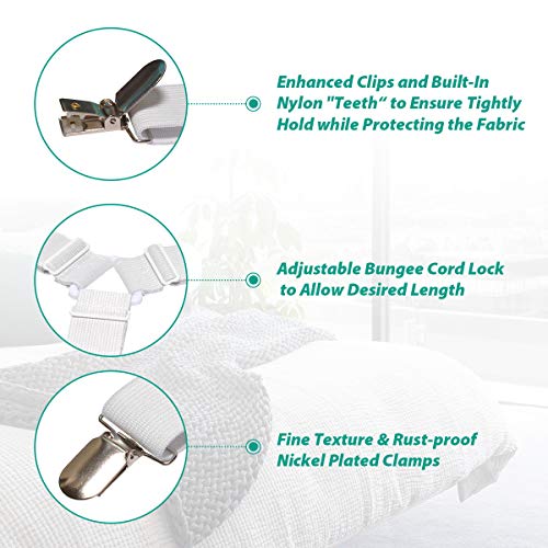 Adjustable Bed Sheet Holder Straps - 4 Pack Elastic Mattress Corner Clips