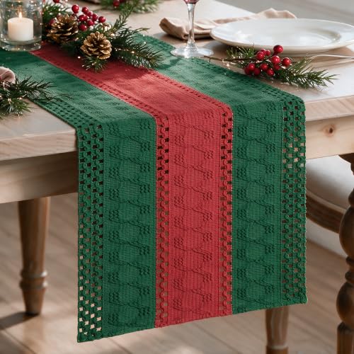 Artoid Mode 12x120 Inch Farmhouse Rustic Green Red Table Runner - Durable Cotton Polyester Decor