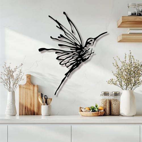 3D Metal Hummingbird Wall Art - Weatherproof Black Outdoor Garden Decor