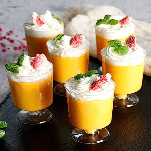 Zezzxu 5 oz Mini Dessert Cups with Spoons, 40 Pack Small Dessert Cups Plastic Footed Goblet Glasses for Serving Trifles, Appetizers, Puddings, Mousse, Parfait