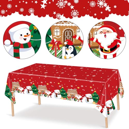 Christmas Plastic Tablecloths 4-Pack 54x108 Inches Red Holiday Party Cover
