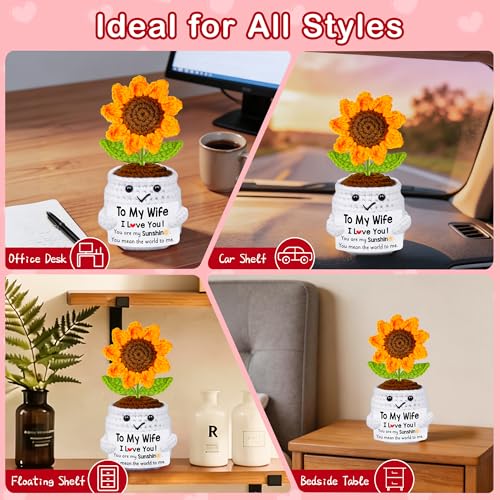 Handmade Crochet Sunflower Doll Gift for Wife with Romantic Message