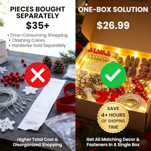 148-Piece Christmas Wreath Decorating Kit with Pine Cones Berries Snowflakes & Bows