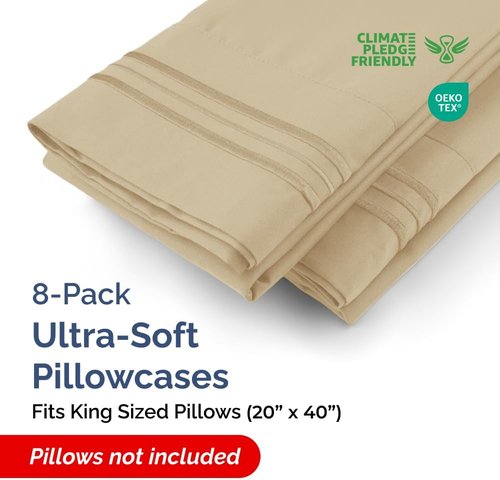 King Pillow Cases by Ultra Soft | Hotel Quality, Wrinkle-Free, Easy-Care - 8 Piece Set in Beige
