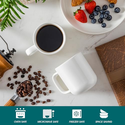Vancasso 16 oz White Porcelain Coffee Mug Set - Durable Dishwasher & Microwave Safe, Ideal for Hot & Cold Beverages