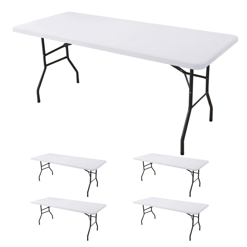 Enjoyidea Fitted Tablecloth for 6 Foot Rectangle Tables-4 Pack White Elastic Outdoor Picnic Table Cover-Spandex Stretch Folding Table Cloths 6 ft for Camping Dining Room Patio Kitchen Banquet Party