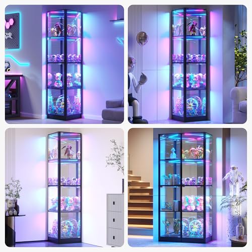 68-Inch Corner Display Cabinet with RGB Lights and Glass Doors