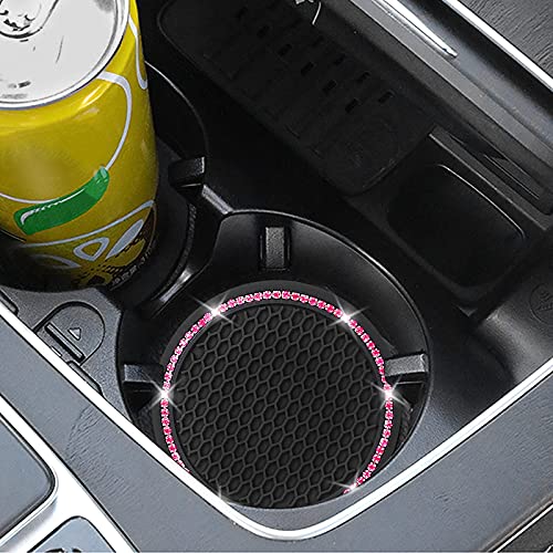4-Pack Rhinestone Car Cup Holder Coasters, 2.75-Inch Silicone Anti-Slip Mats