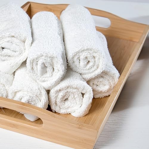 Gold Textiles 120 Pack White Cotton-Poly Washcloths Set (12x12 inches) - Soft, Quick Drying, Commercial Grade Cleaning Rags for Bathroom, Spa, Gym, Kitchen