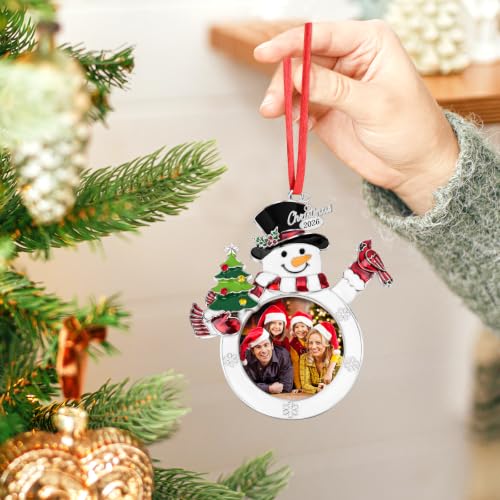 Hedeey 2026 Snowman Photo Ornament Christmas Tree Decoration Gift