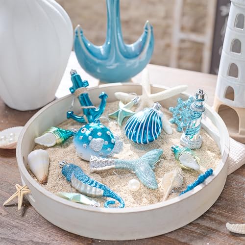 12-Piece Shatterproof Coastal Beach Tree Ornaments - Ocean Theme Decor