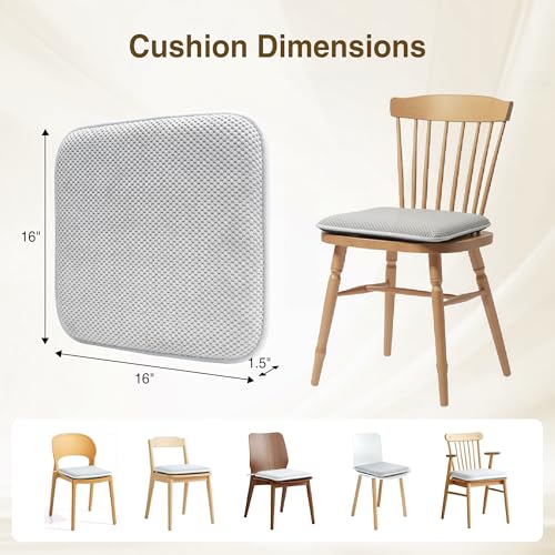 Memory Foam Dining Chair Cushions, 16x16 Non-Slip Seat Pads, Set of 2