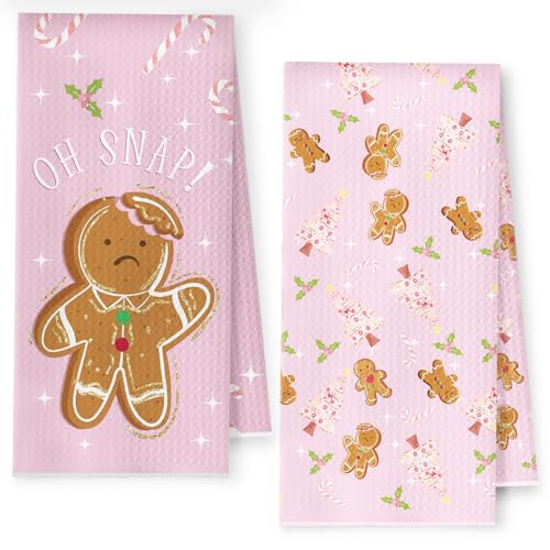 Pink Gingerbread Tree Christmas Kitchen Towels, Cute Dish Tea Preppy