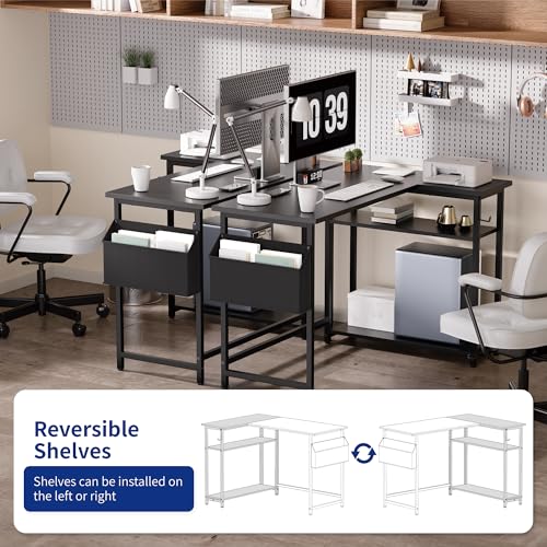 40-Inch L-Shaped Computer Desk with Reversible Shelves for Small Spaces