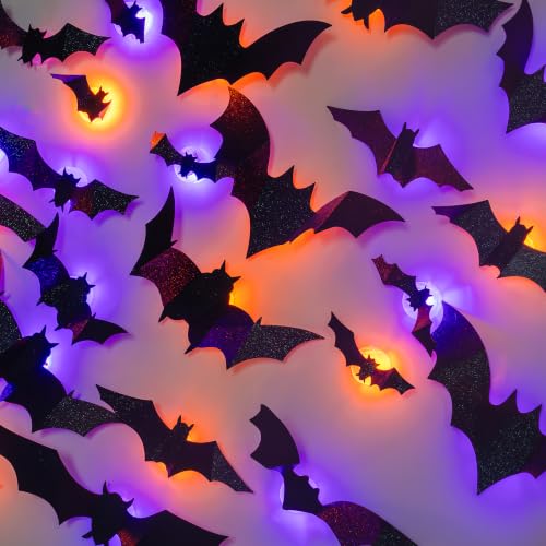 40PCS 3D Halloween Bat Wall Stickers with LED Lights - Removable Decor