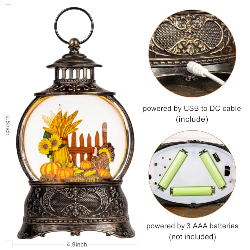 Thanksgiving Lighted Snow Globe Water Lantern - Swirling Glitter Autumn Decor