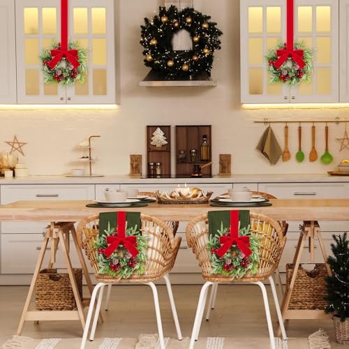 8 Pcs Mini Christmas Cabinet Wreaths, 9.5-Inch Artificial Pine Garland