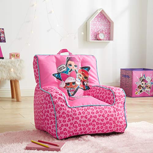 Idea Nuova LOL Surprise Kids Nylon Bean Bag Chair with Piping & Top Carry Handle, Large
