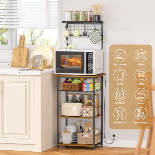 5-Tier Farmhouse Coffee Bar Station with Hooks, Small Space Bakers Rack