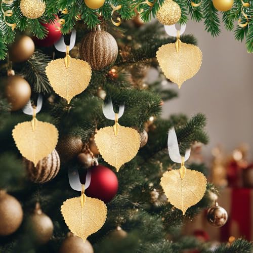 Thyle 12 Pack Gold Dipped Aspen Leaf Ornaments Seasonal Holiday Decor