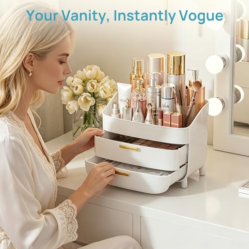 Vtopmart 3-Tier Makeup & Skincare Organizer with Drawers, White - No Lid