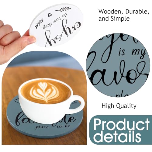 Queekay Slate Coasters Set of 6 with Holder – Farmhouse Wooden Drink Coasters