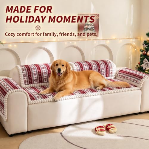Christmas Plush Sofa Cover 28x71 for 2-3 Seater Sofa, Non-Slip Pet Dog Couch Protector