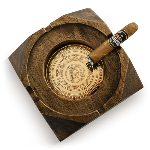 Wooden Cigar Ashtray with Aluminum Alloy Liner, 4-Groove Ash Tray