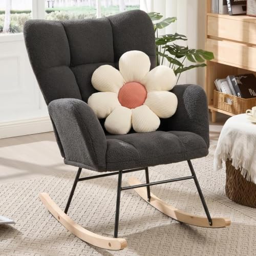 Teddy Upholstered Nursery Rocking Chair with High Back and Armrests
