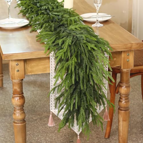 2PCS 6FT Lifelike Norfolk Pine Garland for Christmas Home Decor - Fake Holiday Wreath