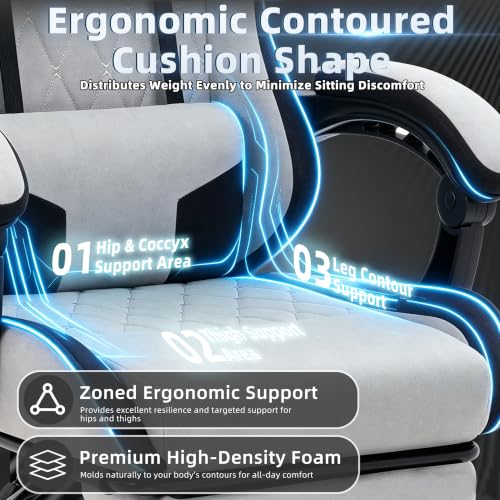 Ergonomic Fabric Gaming Chair with Footrest and Pocket Spring Cushion
