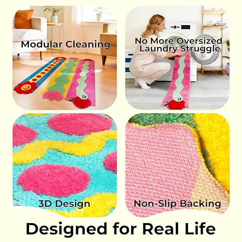 3-Piece Modular Play Rug Set, Washable Interactive Stepping Path Runner