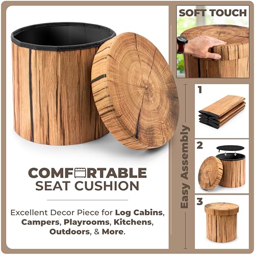 Sorbus Tree Stump Storage Ottoman Footrest - 15 Inch Brown Log Stool (1 Pack)