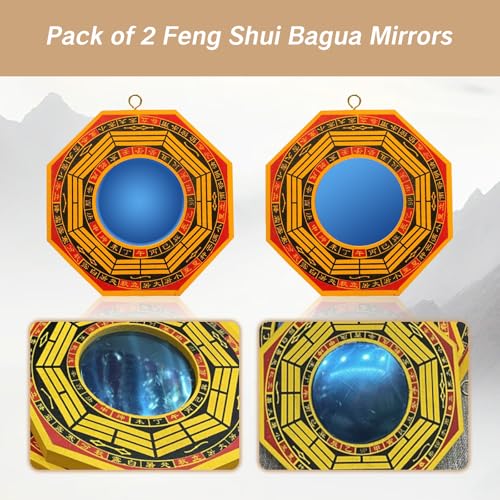 4-Inch Feng Shui Bagua Mirror Set: Concave and Convex Protection Mirrors
